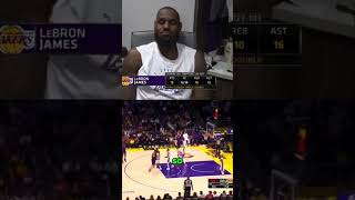 LeBron acknowledged a fan who reminded him that he was 1 rebound away from a triple double 🤝 [upl. by Wyon462]