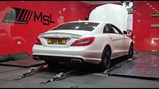 Mercedes CLS63 AMG stage 2 remap amp dyno package with decat downpipes amp resonator delete at MSL [upl. by Adaminah]