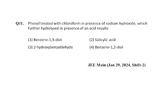 Q11 JEE Main Chemistry PYQ Jan 29 2024 Shift 2  Phenols  NEON JEE NEET [upl. by Lipski793]