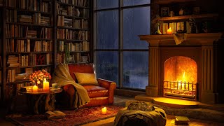 Cozy Reading Nook Ambience with Smooth Jazz Music  Rain on Window amp Warm Fireplace Sounds for Sleep [upl. by Narib]