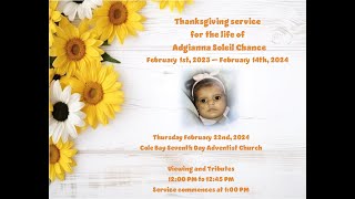 Thanksgiving Service for the Life of Adgianna Soleil Chance  Feb 22nd 2024  Cole Day SDA Church [upl. by Rhona]