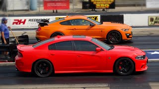 2020 Mustang Shelby GT500 vs Dodge Charger Hellcat at Byron Dragway [upl. by Ecnarolf838]