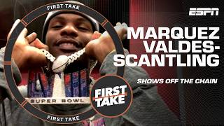 Marquez ValdesScantling shows off his HUGE Super Bowl LVIII chain 🔗  First Take [upl. by Greggs]