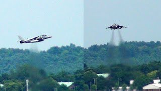 🇪🇸 Spanish Navy Harrier Jet Hovering Over The Trees at Farnborough Airshow UK [upl. by Aerdnad]