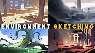 4 Environment Sketches Full Painting Process [upl. by Maghutte904]