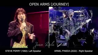 OPEN ARMS  JOURNEY  Steve Perry Live 1982 side by side with Arnel Pineda Live 2012 [upl. by Allsun]