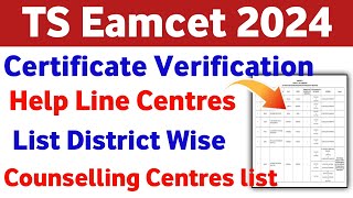 TS Eamcet 2024 Certificate verification Centre list District Wise  TG EAPCET 2024 Help Line Centres [upl. by Valentijn]