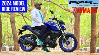 2024 Yamaha FZS V40 Racing Blue First Ride Review  A Good Mileage Bike [upl. by Ahseekat]