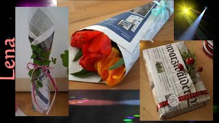 𝗞𝗿𝗲𝗮𝘁𝗶v𝗲 𝗧𝗶𝗽𝗽𝘀 v𝗼𝗻 𝗟𝗲𝗻𝗮 🎁 Blumen Flasche Geschenke einpacken mit Zeitung 🎁 Newspaper Gift Wrapping [upl. by Dru]