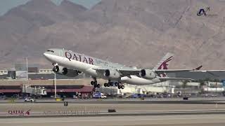 QATAR AMIRI FLIGHT  A340541  A7HHH departs from Las Vegas [upl. by Nilak270]