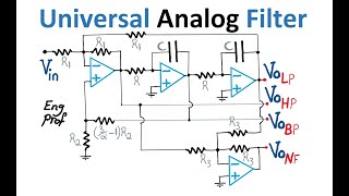 Universal Analog Filter Lowpass Highpass Bandpass and Stopband Filters with Op Amps [upl. by Redan]