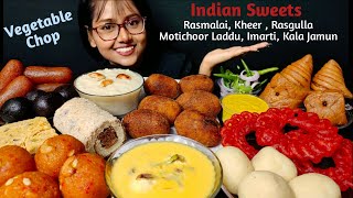 Eating Indian Sweets Rasmalai Kheer Rasgulla Laddu  Big Bites  Foodie Darling  Asmr Eating [upl. by Alrak663]