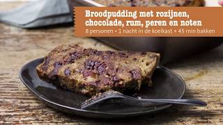 Broodpudding met rozijnen chocolade rum peren en noten [upl. by Toombs986]