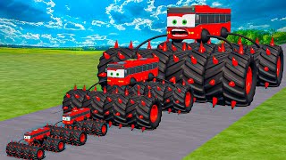 Big amp Small Long Bus Spider Lightning McQueen Thorns vs Thomas Trains  BeamNGdrive [upl. by Bobine622]