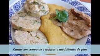 Receta de Carne con crema de verduras y medallones de pan Muy rica Como preparar paso a paso [upl. by Auj567]