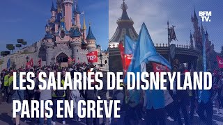 Disneyland Paris les salariés en grève défilent dans le parc [upl. by Konopka]