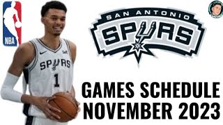 San Antonio Spurs games Schedule November 2023  202324 NBA Regular Season [upl. by Ellainad]