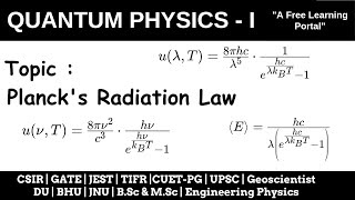 Lecture 07  Plancks Quantum Hypothesis  Derivation of Plancks Radiation Law [upl. by Krm239]