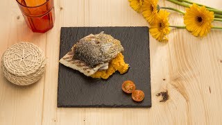 Recetas de pescado corvina asada con puré de boniato  Crianza de Nuestros Mares [upl. by Columba]