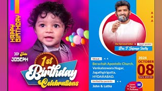 Birthday Message By Pastor TJafanya Sastry  John Joseph 1st Birthday  BAC  081024 [upl. by Aleek]