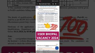 मध्यप्रदेश नई भर्ती IISER BHOPAL RECRUITMENT 2024 IISER Bhopal Job 2024  IISER Vacancy Online Form [upl. by Finkelstein]