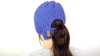 How to Loom Knit a Ponytail Hat DIY Tutorial [upl. by Jannery313]