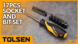 TOLSEN 17Pcs Socket and Bit Set with CrV Bits and 14″ Sockets [upl. by Veedis259]