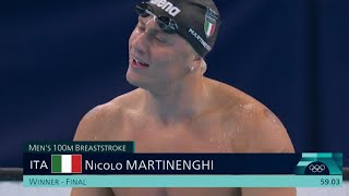 FINALMENTE ORO 🏅 Nicolò MARTINENGHI nei 100 m rana a Parigi 2024 [upl. by Tjon159]