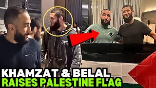 Khamzat Chimaev MEETS Belal Muhammad And Raises The Palestine Flag At UFC 294 [upl. by Trish]