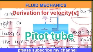 Derivation for velocity in pitot tube pitot tube fluid mechanics [upl. by Pickering]