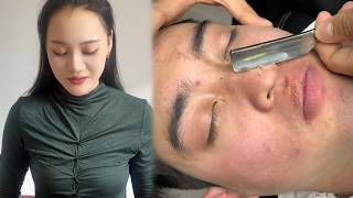 💈ASMR  Removes a lot of dead skin and lint from mens faces 🪒 Wonderful Shave Skin Care [upl. by Silsbye]