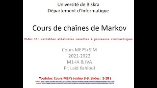 Cours chaîne de Markov Vidéo 10 02June2022 [upl. by Rhoades]