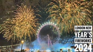 London Eye Fireworks 2024  London New Year’s Eve Fireworks 2024  London Street Walk 4K HDR [upl. by Freud]