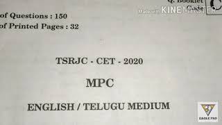 TSRJC 2020 entrance test question paper MPC group [upl. by Chouest]