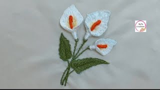 92 Hand embroidery  stumpwork embroidery  Calla lilly stumpwork Design by NJs Creations [upl. by Lashoh]