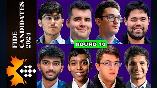 Round 10  FIDE Candidates Chess Tournaments 2024  Hikaru Caruana Pragg Firouzja Gukesh Nepom [upl. by Oag584]