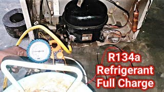 R134a refrigerantgas charge refrigerator step by step in urduhindi [upl. by Ecirtnas915]