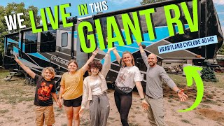 Family of 5 LIVES in GIANT RV  Tour Heartland Cyclone 4014C  47ft Toyhauler [upl. by Gupta]