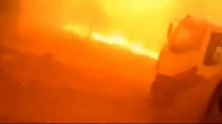 A helmet camera captures firefighters surrounded by flames in Chile [upl. by Nauq]