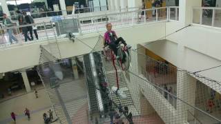 Angelina Vesselinovs nerves of steel High Wire Bicycle 43 ft below  California Science Center LA [upl. by Malas]