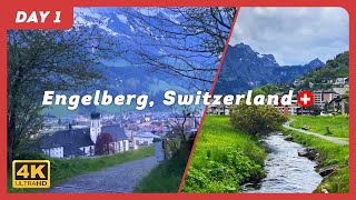 DAY 1 🇨🇭 Engelberg Switzerland 🇨🇭 Relaxing walk in the rain 4K [upl. by Katzman]