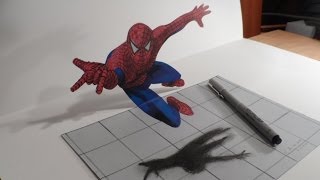 Drawing 3D Spiderman  How to Draw 3D Spiderman  3D Trick Art  Vamos [upl. by Valera]