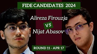 Alireza Firouzja vs Nijat Abasov  FIDE Candidates Chess Tournaments 2024  Round 11  Apr 17 [upl. by Nya487]