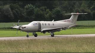 Pilatus PC12 LXFLK takeoff at Bern Airport [upl. by Galatia270]