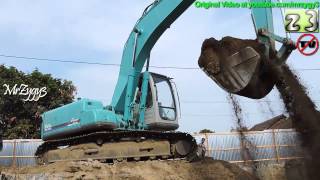 Kobelco SK200 Excavator Digging Concrete Pile At Constuction Site [upl. by Neddie]