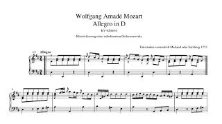 Wolfgang Amadeus Mozart  Allegro in D Major K626b16 NEWLY FOUND MOZART PIECE Audio  Score [upl. by Htessil829]