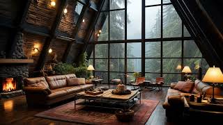 Smooth Jazz Music  Gentle Rain Sounds in Cabin Ambience with Crackling Fireplace for Relaxation [upl. by Apthorp]