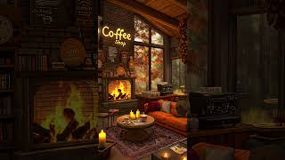 Smooth Piano Jazz Music in Cozy Fall Coffee Shop Ambience with Crackling Fireplace to Relax shorts [upl. by Blasius]