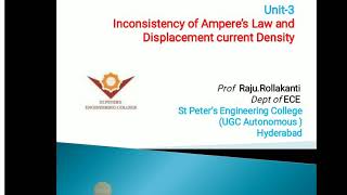 Inconsistency of Amperes Law and Displacement Current DensityUnit3 by Prof Raju Rollakanti [upl. by Asi872]