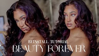 Purple Skunk Stripe Wig  How To Reinstall A Lace Front Wig For Beginners ft Beauty Forever [upl. by Sakul]